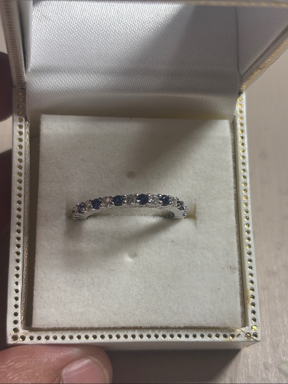 Sterling Silver Blue Sapphire and cubic zirconia Accent Band Size 6